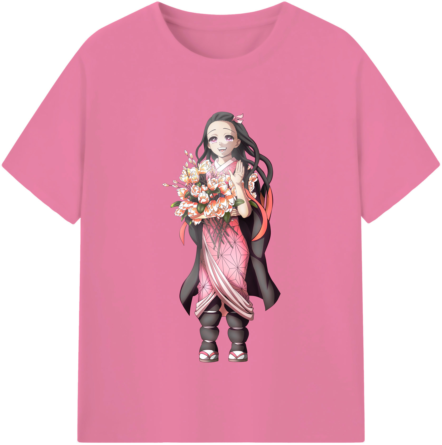 （画像用） 鬼滅の刃（きめつのやいば）竈門 禰󠄀豆子／かまど ねずこ Kamado Nezuko 綿100％半袖Tシャツ（フロントプリント）